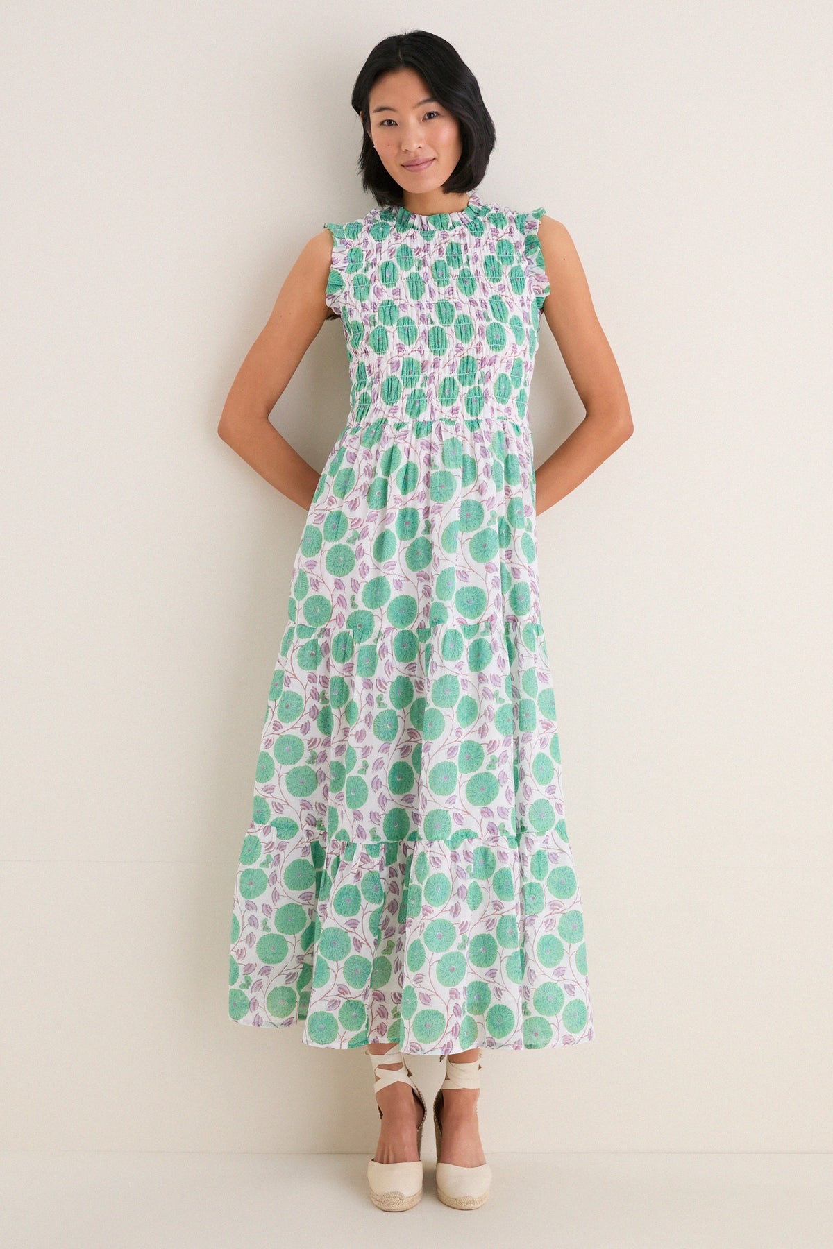 Monarch Green Sleeveless Smocked Maxi Dress