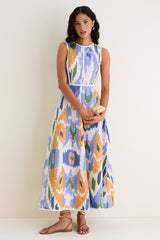 Blue Watercolor Ikat Clodette Maxis Dress