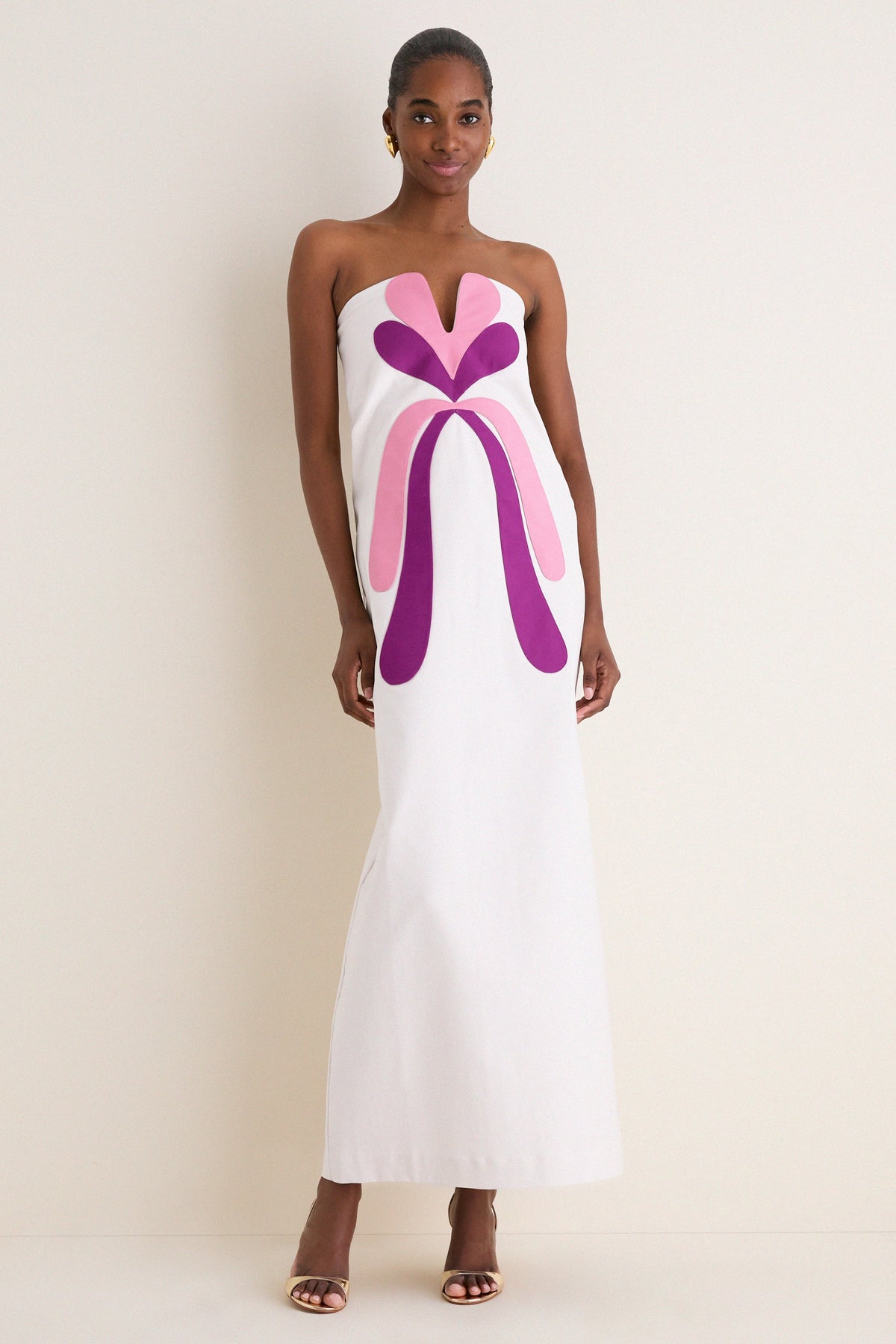 Off White Structured Petal Maxi Dress