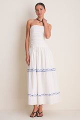 White and Blue Oia Midi Dress