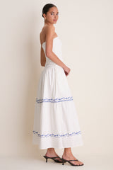 White and Blue Oia Midi Dress