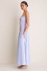 Blue Multi Eleni Smocked Midi Dress