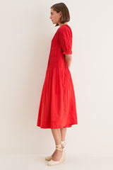 Red Alberte Solid Puff Sleeve Dress