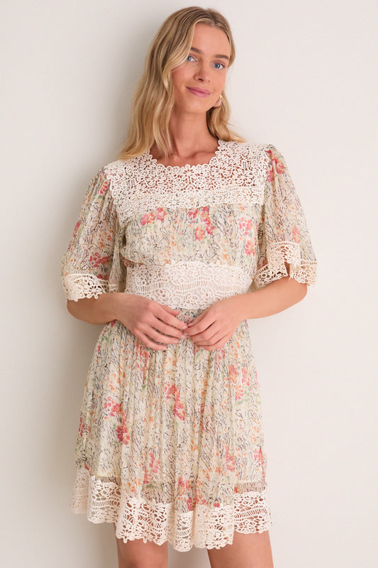 Cream Luisa Print Short Sleeve Mini Dress