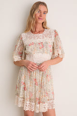 Cream Luisa Print Short Sleeve Mini Dress