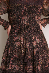 Brown Luisa Print Long Sleeve Dress
