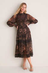 Brown Luisa Print Long Sleeve Dress