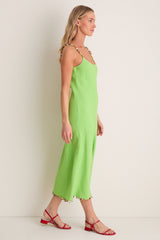 Riviera Green Linen Scoop Neck Beaded Dress