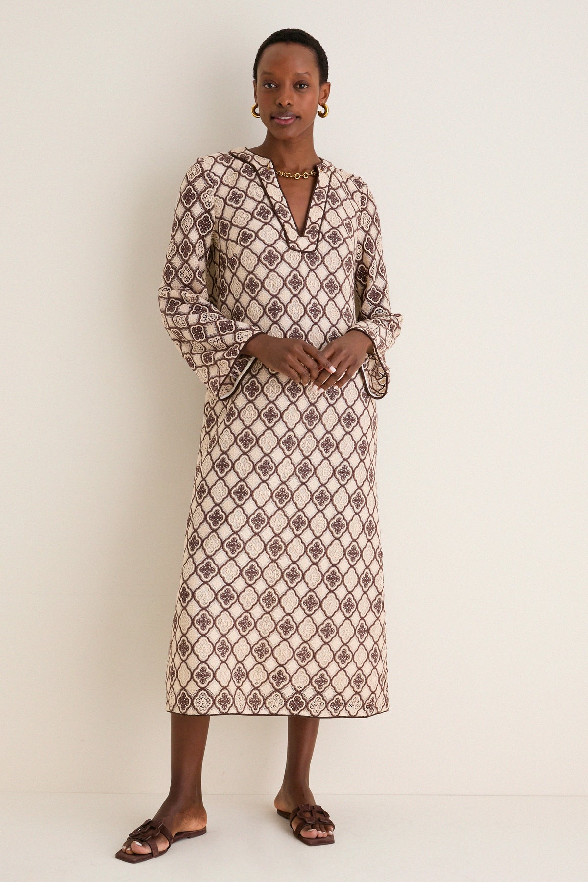 Chocolate Cream Luna Guipure Midi Dress