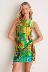 Multi Mokshini Beaded Fringe Mini Dress