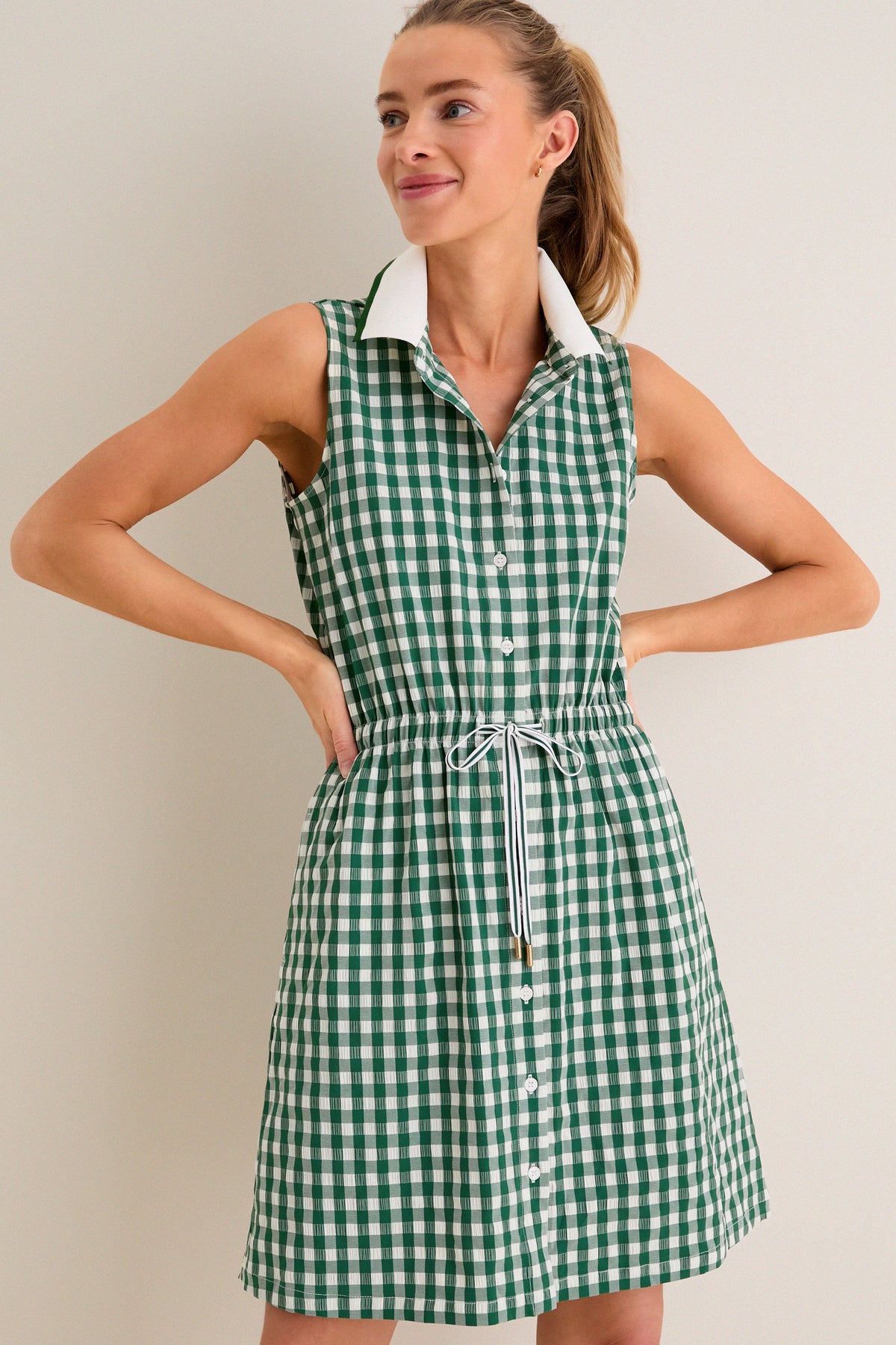 Eden Green Gingham Sleeveless Performance Seersucker Alcott Golf Dress