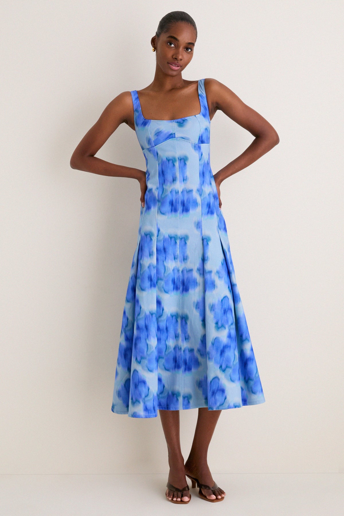 Floralis Blue Charlie Pleat Midi Dress