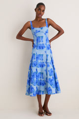 Floralis Blue Charlie Pleat Midi Dress