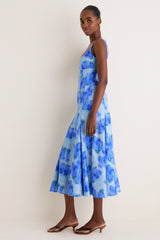 Floralis Blue Charlie Pleat Midi Dress