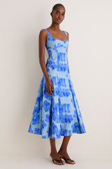 Floralis Blue Charlie Pleat Midi Dress