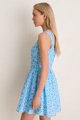 Blue Palm Eyelet Blair Mini Dress