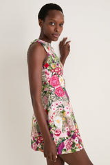 Multi Floral Mesh Flora Mini Dress