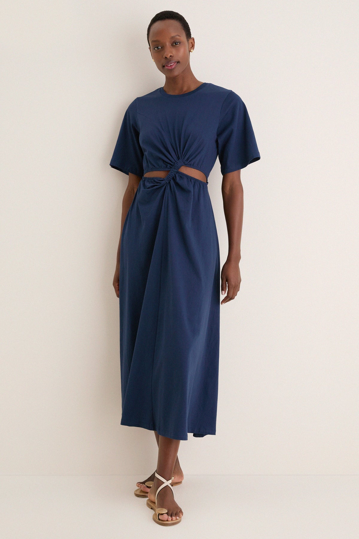 Dark Blue Short Sleeve Midi Dress