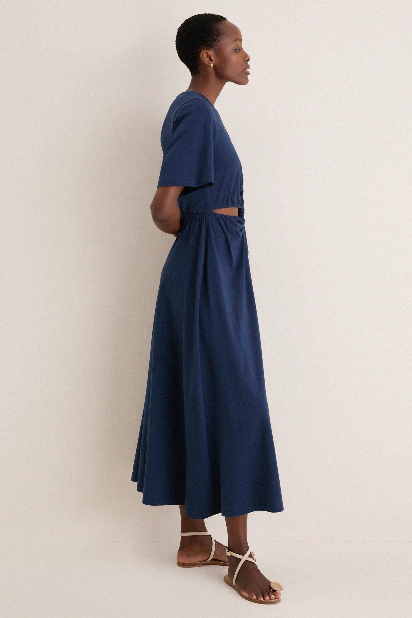 Dark Blue Short Sleeve Midi Dress