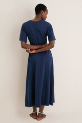 Dark Blue Short Sleeve Midi Dress