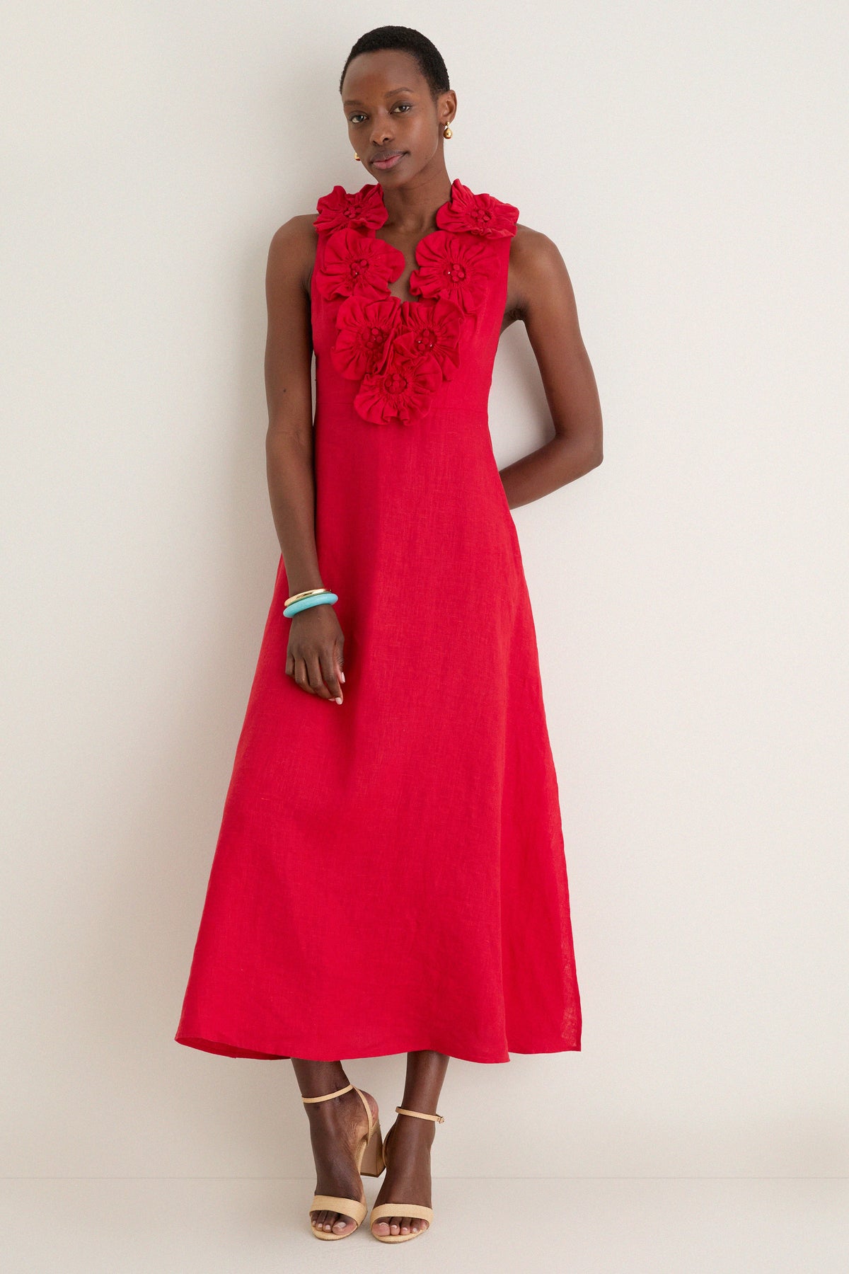 Red Sleeveless Midi Dress