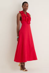 Red Sleeveless Midi Dress