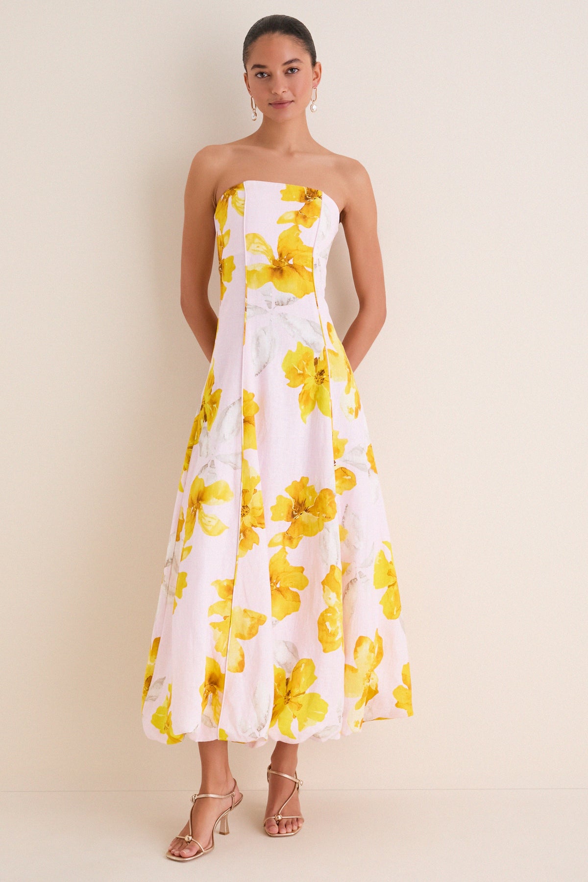 Pink and Yellow Francine Strapless Maxi Dress