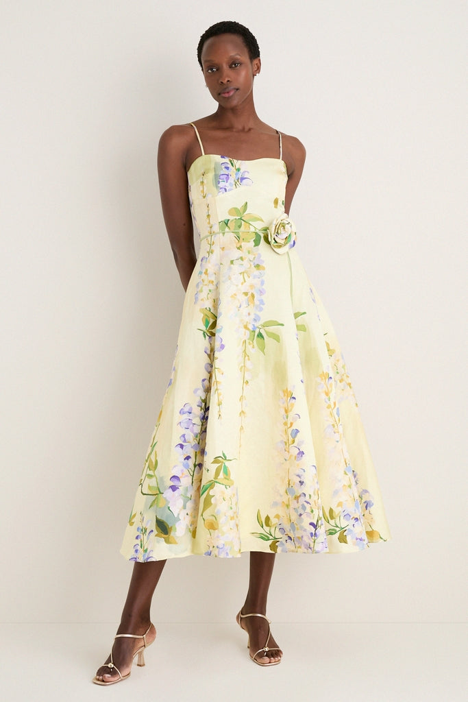 Wisteria Print Mariela Embellished Midi Dress