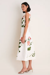 Snow Vine Print Cleo Applique Midi Dress