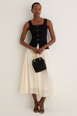 Black and Ivory Square Neck Vest Midi Dress
