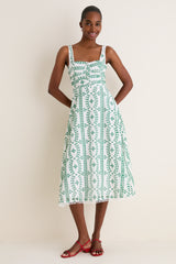Green Multi Embroidered Detail Midi Dress