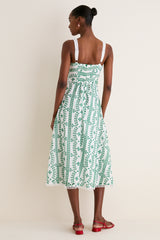 Green Multi Embroidered Detail Midi Dress