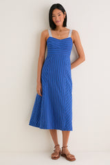 Blue Gail Stripe Work Midi Dress