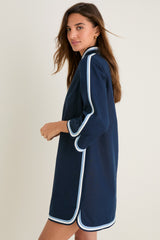 Navy Cotton Linen Contrast Trim Sabine Tunic Dress