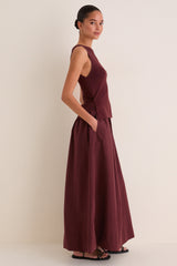 Dark Cherry Boatneck Mix Media Midi Dress