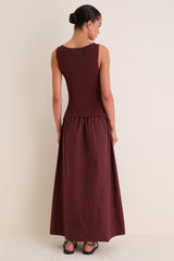 Dark Cherry Boatneck Mix Media Midi Dress