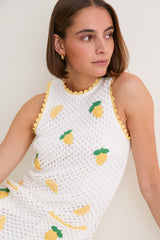 Bright White Lemon Crochet Wynn Mini Dress