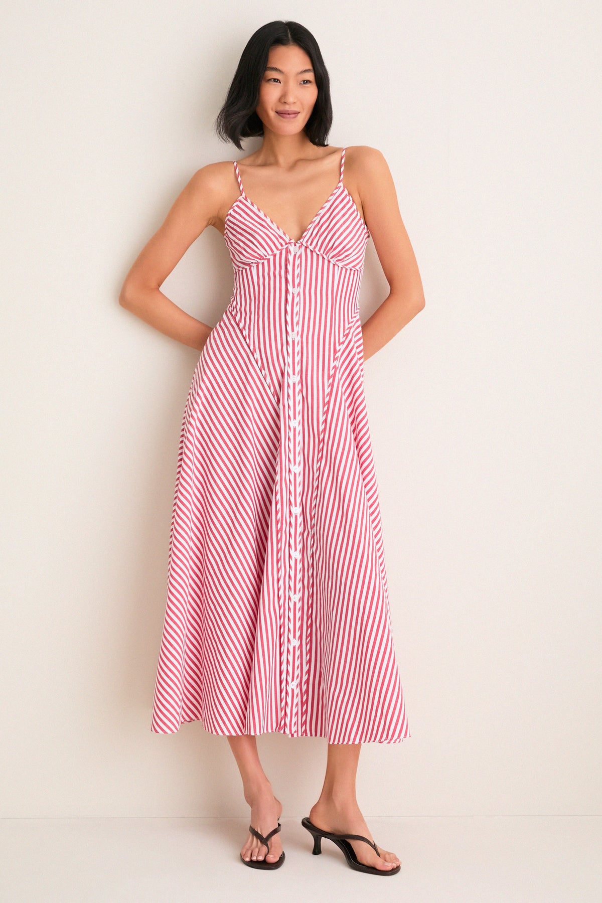 Red and White Striped Arabella Midi Dress