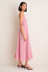 Red and White Striped Arabella Midi Dress