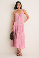 Red and White Striped Arabella Midi Dress