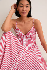 Red and White Striped Arabella Midi Dress