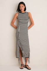 Black and White Stripe Sabine Fringe Knit Dress