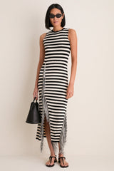 Black and White Stripe Sabine Fringe Knit Dress
