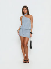 Close Up Sparkle One Shoulder Mini Dress Blue
