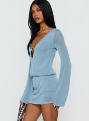 Charming Long Sleeve Mini Dress Dusty Blue