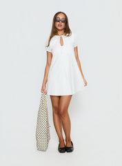 You've Got Mail Lace Trim Keyhole Mini Dress White