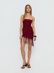 Keyana Strapless Tassel Mini Dress Burgundy