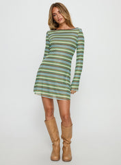 Lukea Long Sleeve Mini Dress Green Stripe