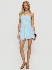 Myka Shell Halter Mini Dress Blue Floral