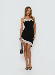 Esadora Lace Asymmetrical Mini Dress Black / Cream